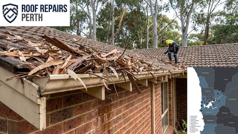 Clogged gutter on a Perth hills suburb home overflowing with eucalyptus leaves showing the need for gutter guard protection