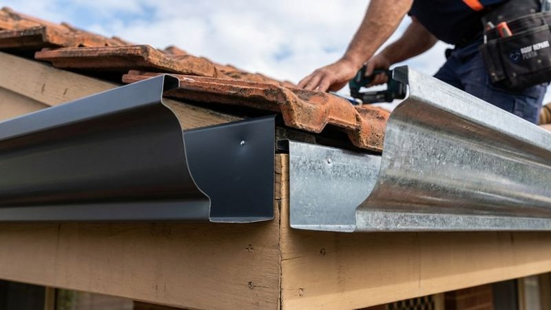 Close-up comparison of Colorbond and Zincalume gutter profiles side by side on a Perth rooftop