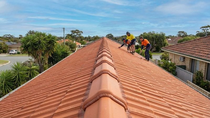 Completed ridge capping restoration on a Perth home with fresh colour-matched flexible pointing along the entire ridge line