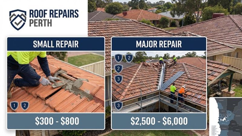 Detailed cost breakdown comparison chart showing minor versus major roof repair pricing in Perth