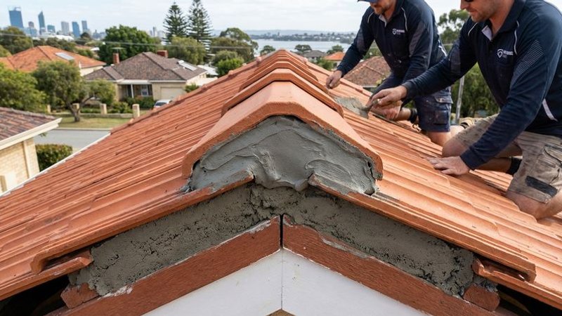 Diagram showing the layers of ridge capping including bedding mortar and pointing compound